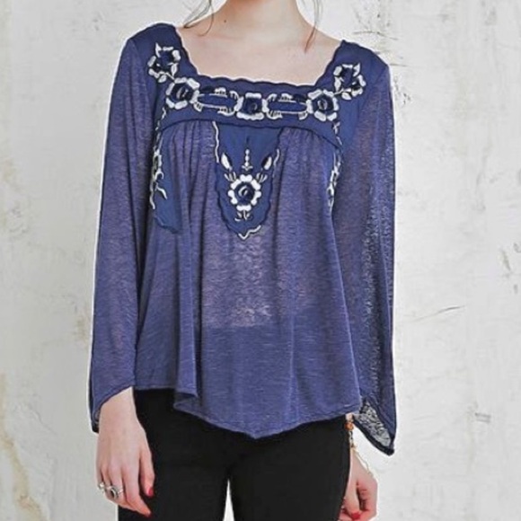 Free People Tops - Free People Top Womens Small Bed Of Roses Embroidery Floral Sheer Boho Whimsical